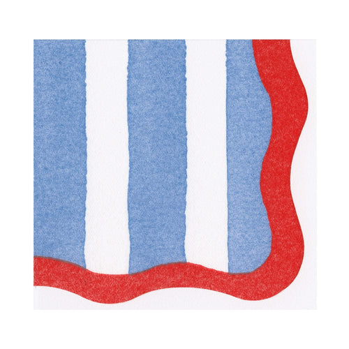 Cafe Stripe Scallop Blue/Red Paper Linen Die Cut Napkins