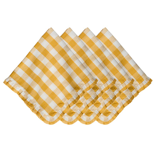 Juliska Cloth Napkin Set - Gingham Ruffle, Set of 4
