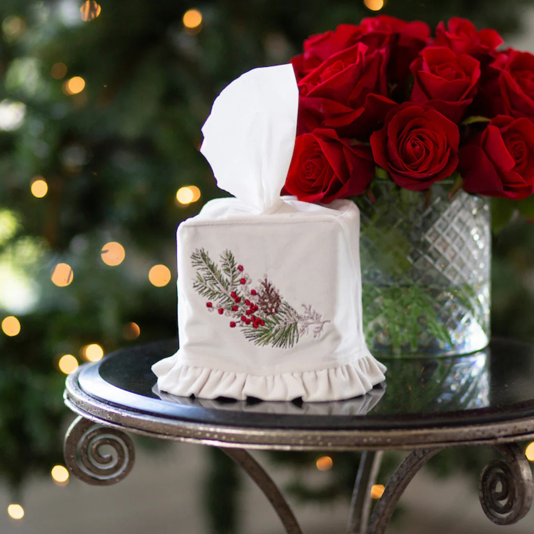 Natale Sprig Velvet Tissue Box Cover