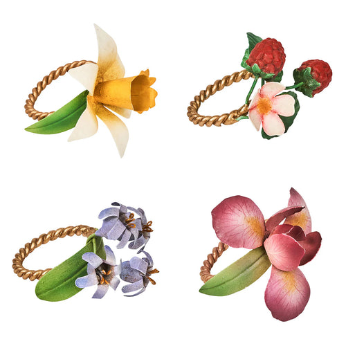 Floral Napkin Ring Assorted Set of 4