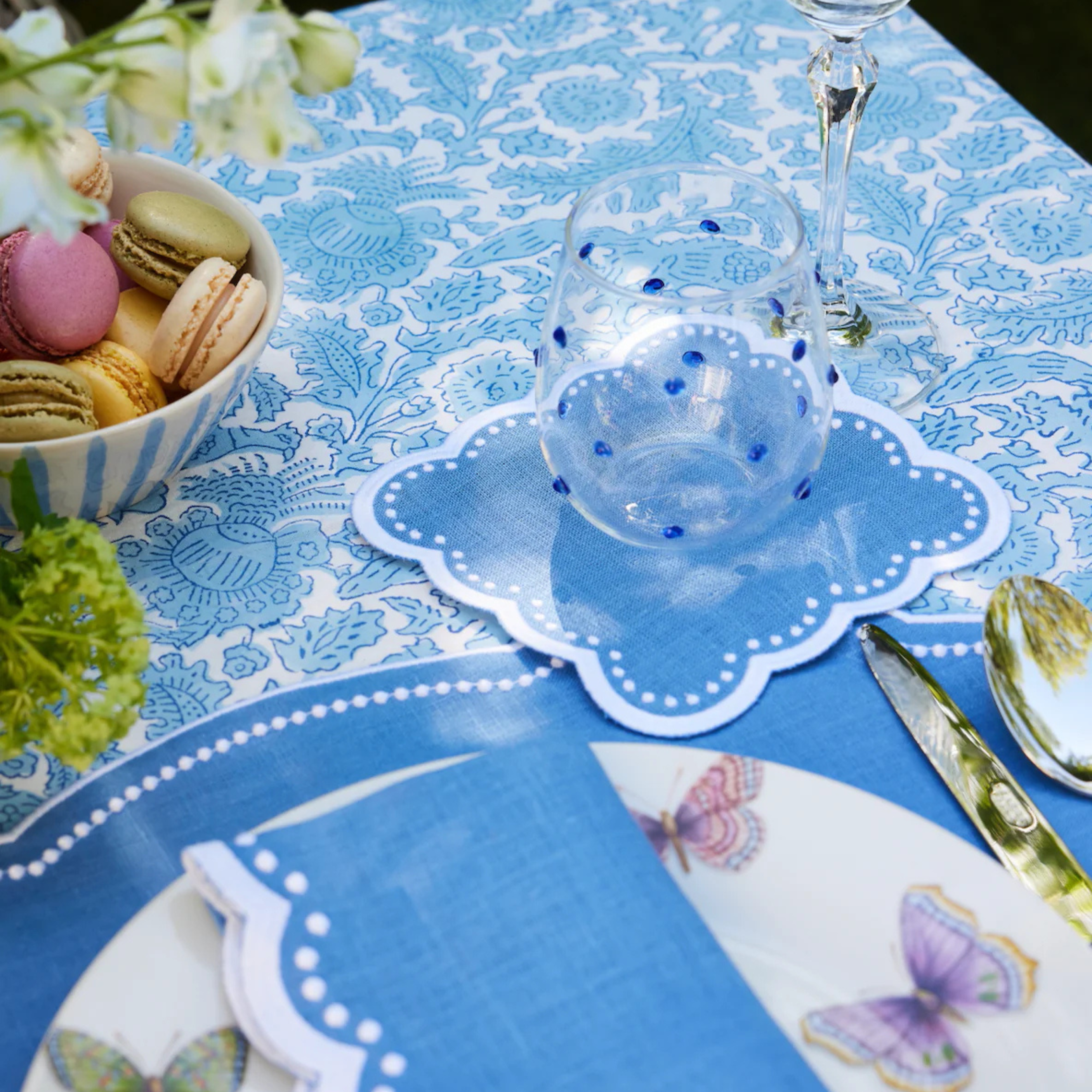 Scalloped Cocktail Napkins - Blue Dot (Set of 4)