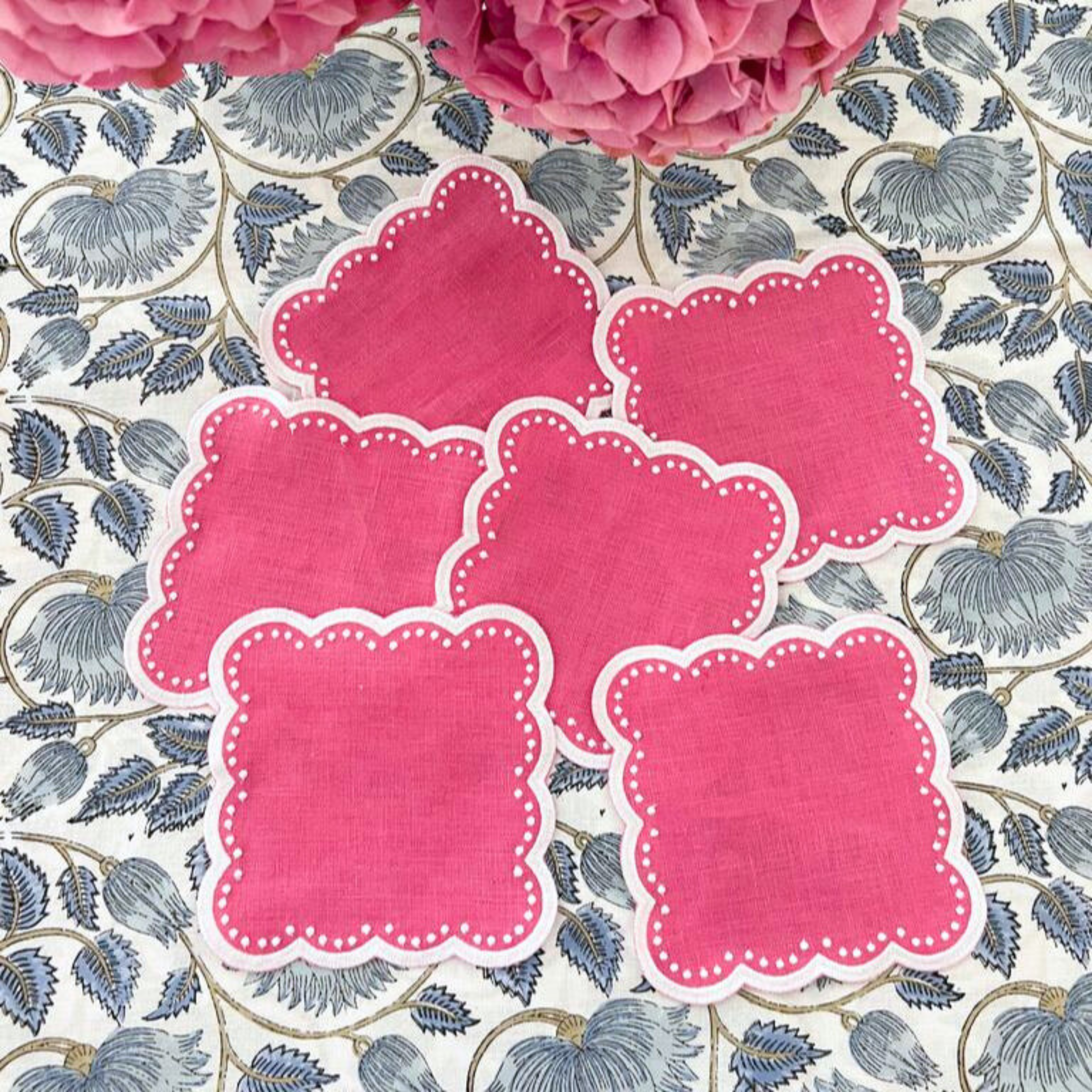 Scalloped Cocktail Napkins - Pink Dot (Set of 4)
