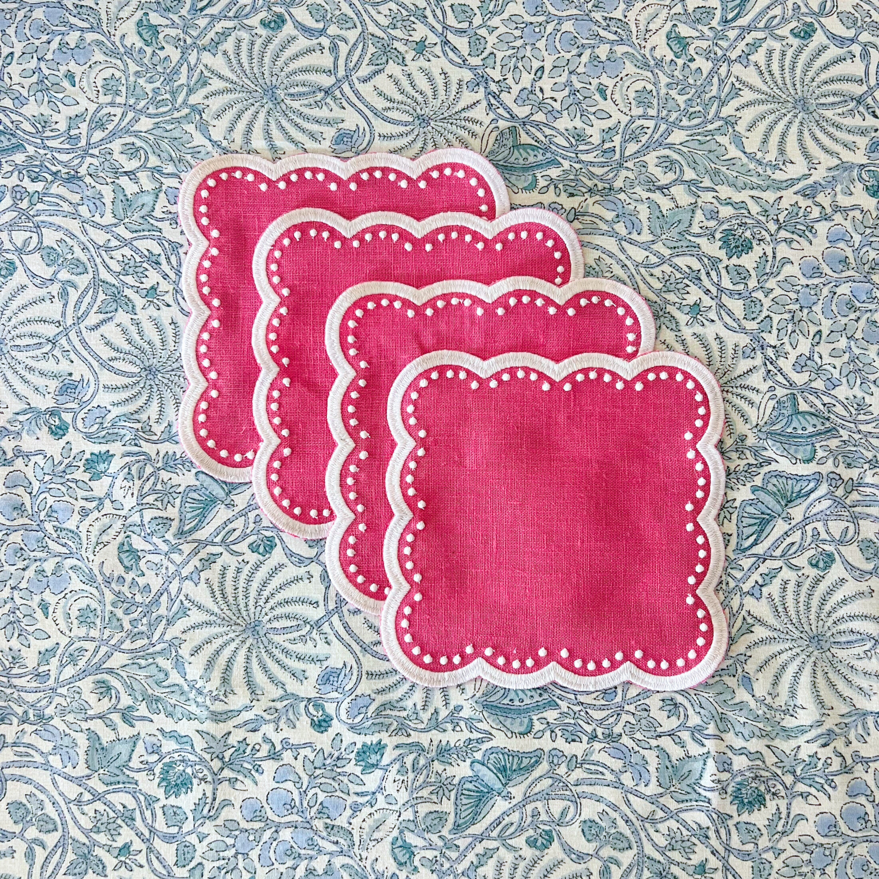 Scalloped Cocktail Napkins - Pink Dot (Set of 4)