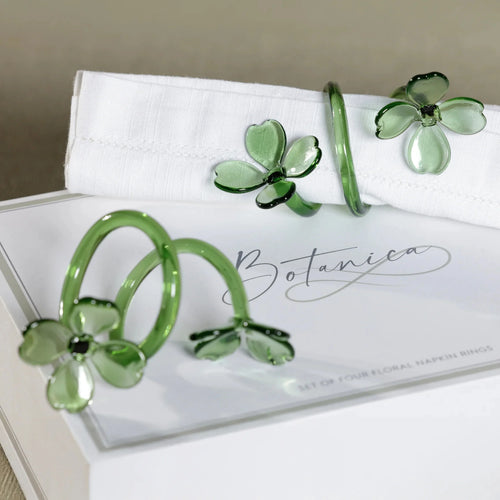 Glass Flower Napkin Rings, Set of 4