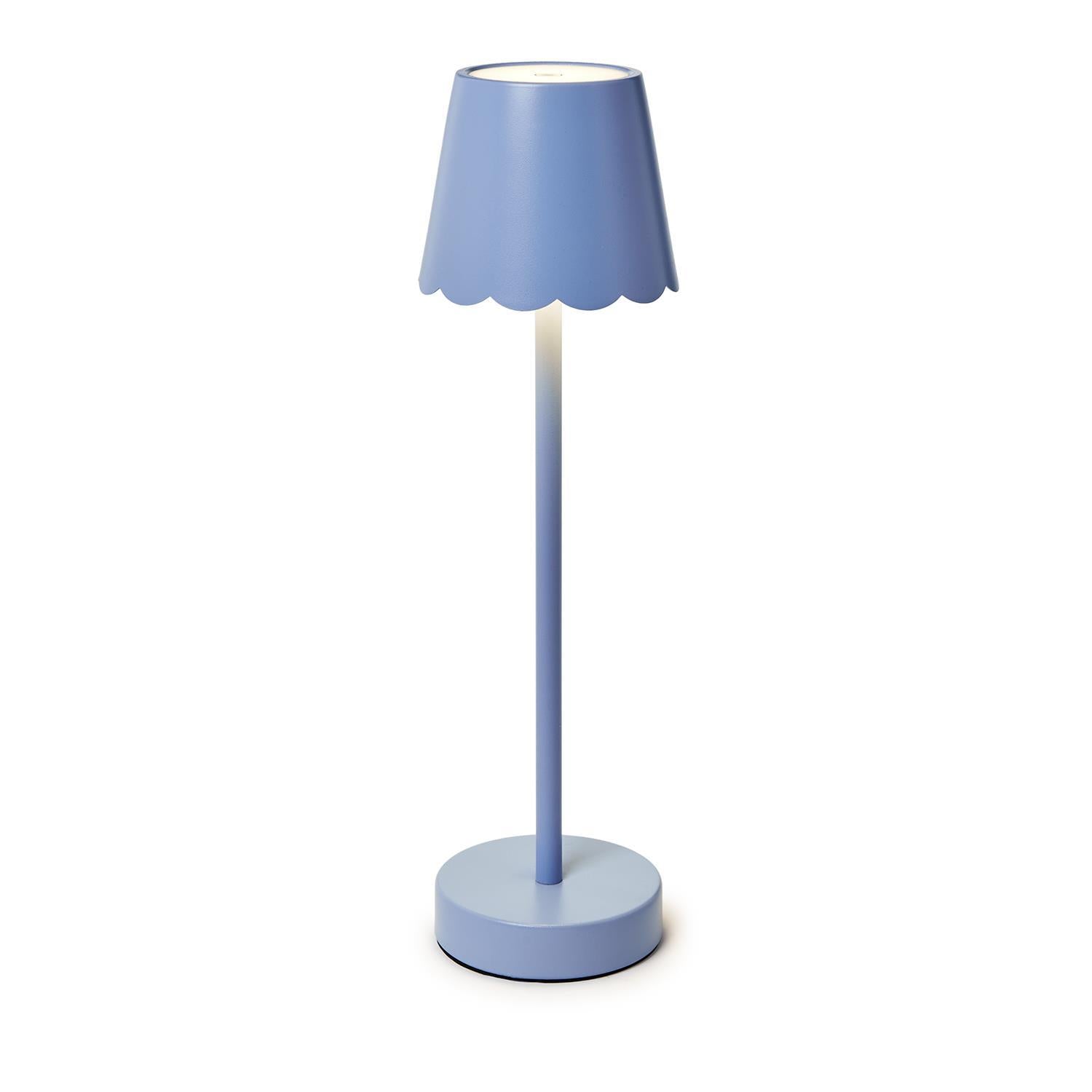 LED Cordless Table Lamp with Scalloped Edge Shade - Blue