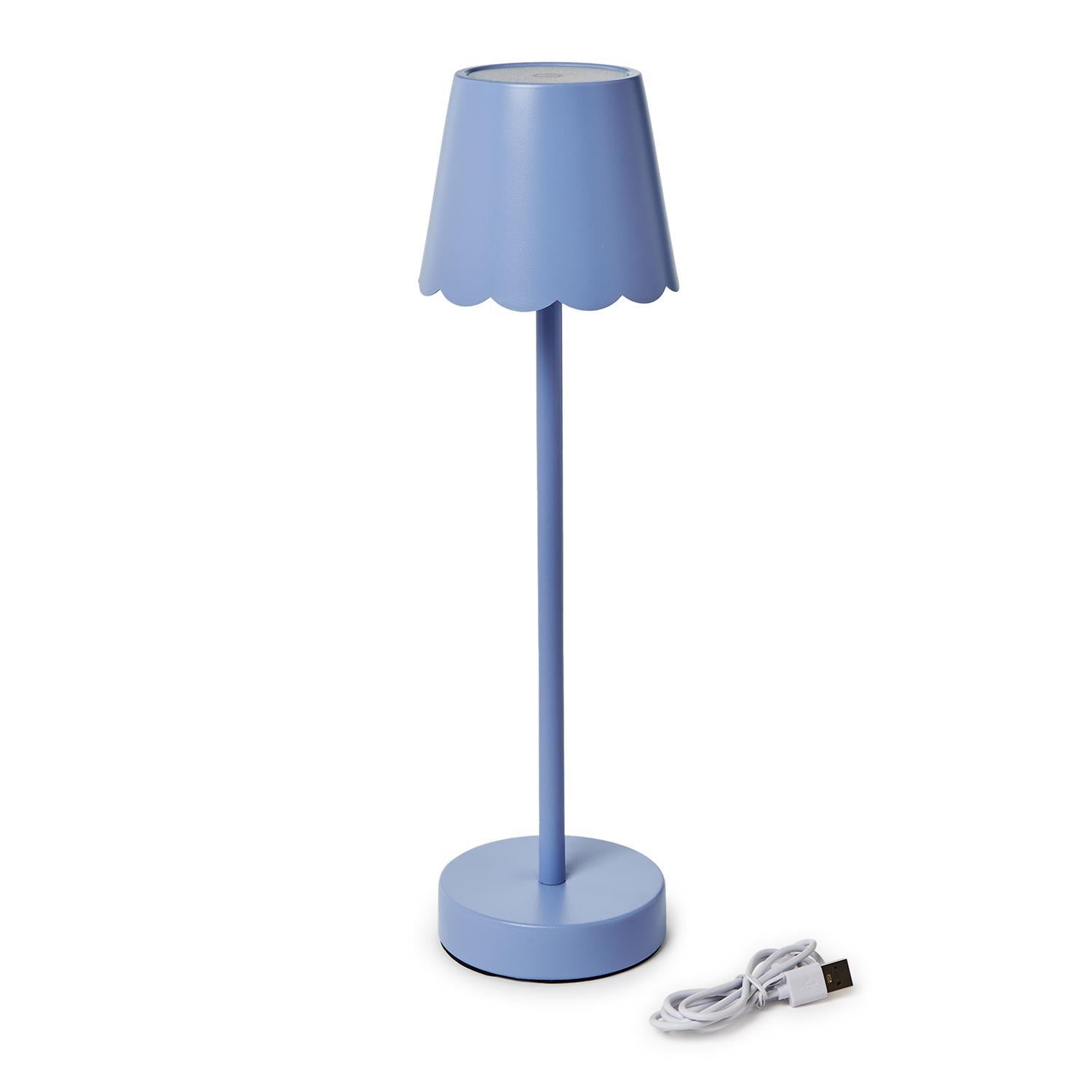 LED Cordless Table Lamp with Scalloped Edge Shade - Blue
