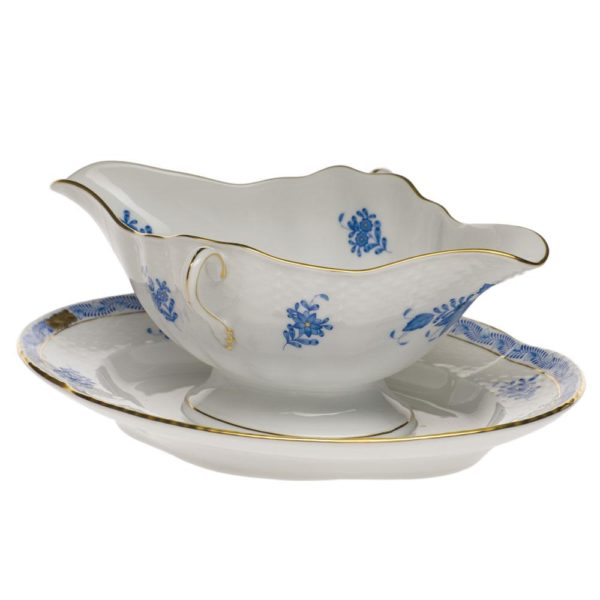 Chinese Bouquet Gravy Boat w Fixed Stand
