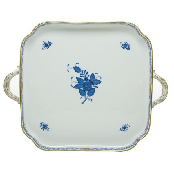 Chinese Bouquet Square Tray w Handles
