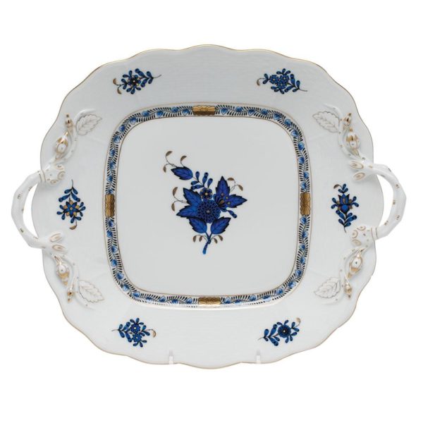 Chinese Bouquet Square Cake Plate w Handles