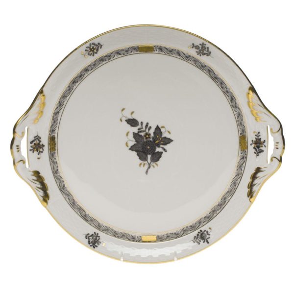 Chinese Bouquet Round Tray w Handles