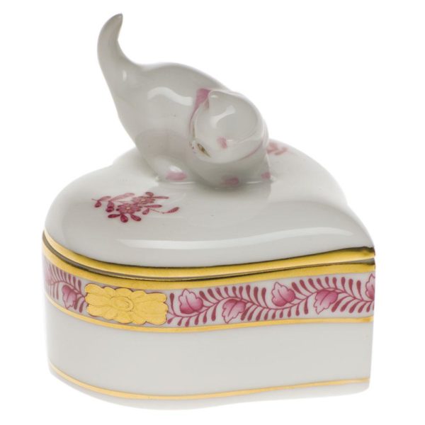Chinese Bouquet Heart Box w Cat