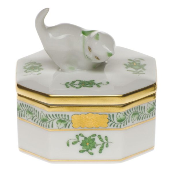 Chinese Bouquet Small Octagonal Box w Cat