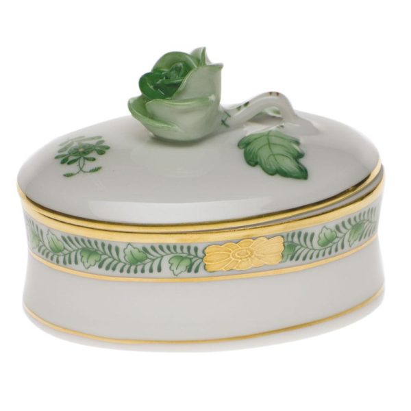 Chinese Bouquet Oval Box w Rose