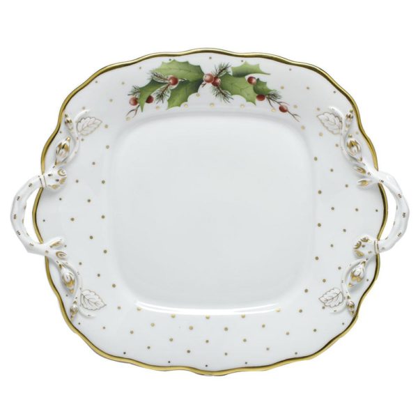 Winter Shimmer Square Cake Plate w Handles