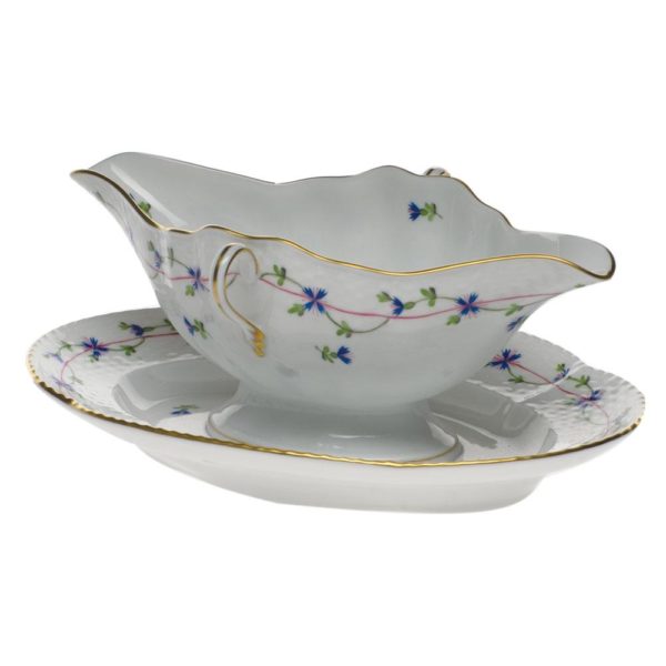 Blue Garland Gravy Boat w Fixed Stand